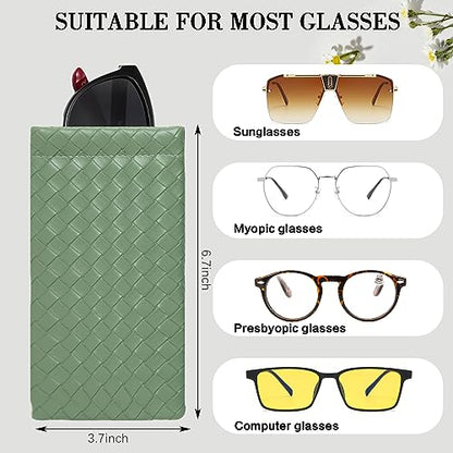 Squeeze Top Sunglass Pouch - Portable Sunglass Organizer Pouch Bags Soft PU Leather Glasses 2 Pack - color: Matcha Green-light Beige