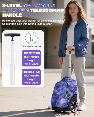 NEW TILAMI 19 Inch Rolling Backpack with Lunch Bag School, Purple Star - color: Purple
