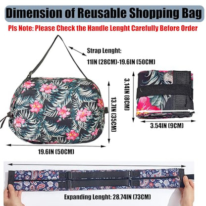 Foldable Reusable Tote Bags - Thickened 210D Nylon Waterproof Grocery Shopping Bag with Zipper & Adjustable Strap - color: Group 1-2 Pack