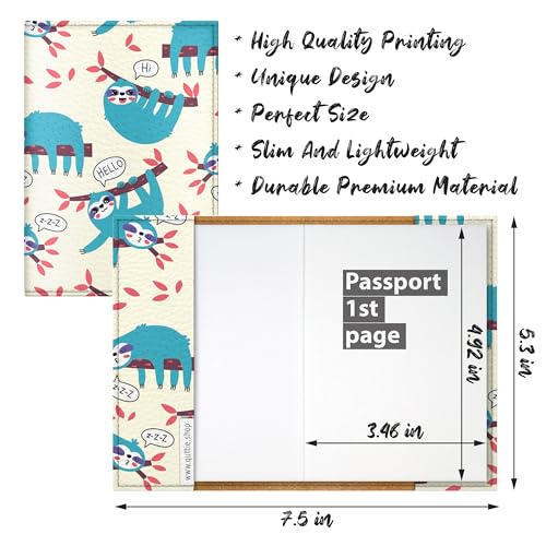 Passport Cover for Kids, Women and Men, Cute Travel Passport Holder (Sloth Pattern) - color: 11. Sloth Pattern
