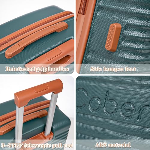 Carry-on Luggage 22x14x9 Airline Approved, 3 Piece Luggage Sets, Green - color: DarkGreen, size: 3 Piece Sets (20/BP/TB)