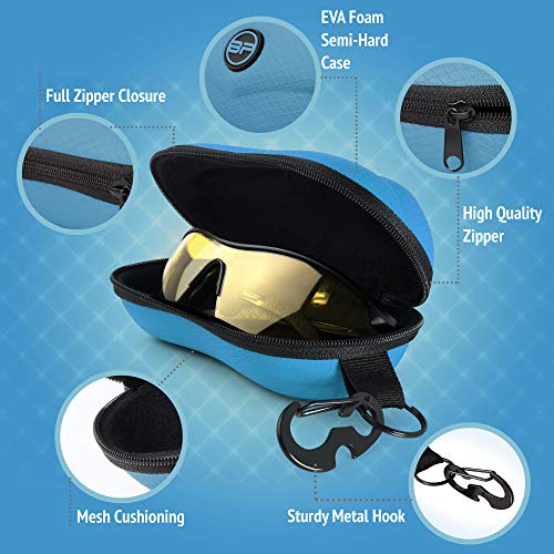 BLUPOND Sunglasses Case Semi Hard EVA Shell with Metal Hanging Hook Belt Clip Sun Glasses Storage - color: Aqua Blue