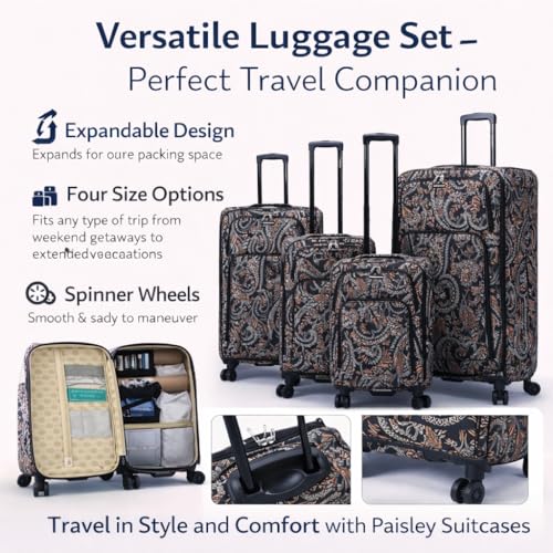 Karriage-Mate 4-Piece Expandable Softside Luggage Set with Spinner Wheels, Lightweight Suitcases for Travel, Durable Luggage Sets for Women Men Business Trip (PSL1) - color: PSL1