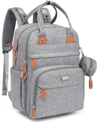 BabbleRoo Diaper Bag Backpack - Baby Essentials Travel Tote - Multi Function Water Resistant Diaper Bag, Travel Essentials Baby Bag with Changing Pad, Stroller Straps & Pacifier Case - Light Gray - color: Light Gray, size: Large