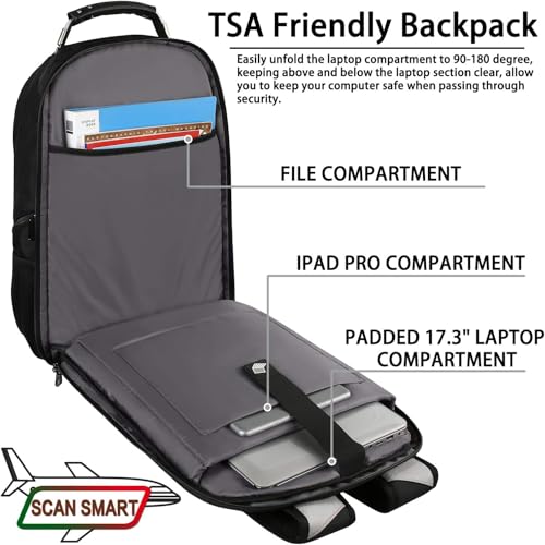 17 inch Laptop Backpack, Large Travel Backpack for Men, College Bag - color: Black-silver, size: 17inch(19.0 *14.6*10")