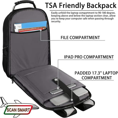 17 inch Laptop Backpack, Large Travel Backpack for Men, College Bag - color: Black-silver, size: 17inch(19.0 *14.6*10")
