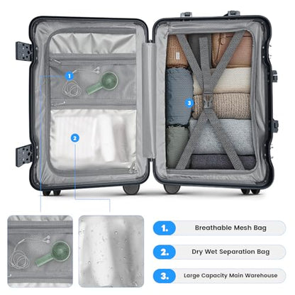 24 Inch Checked Luggage, Zipperless Hard Shell Suitcase - color: Black, size: 24 Inch