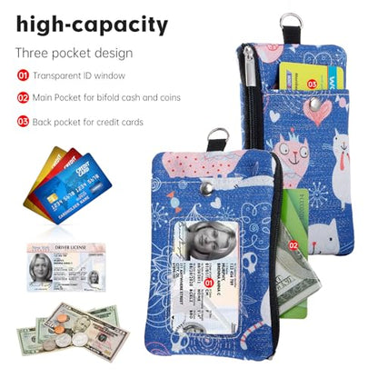 Small Lanyard Wallet with ID Window Minimalist Nylon Zipper Lanyard Pouch - color: Cat