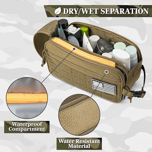 PAVILIA Tactical Toiletry Bag for Men, Water Resistant Molle Military, Tan - color: Tan, size: Large