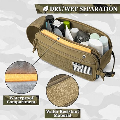 PAVILIA Tactical Toiletry Bag for Men, Water Resistant Molle Military, Tan - color: Tan, size: Large