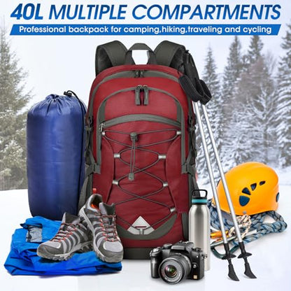 IGOLUMON Hiking Backpack 40L Packable Lightweight Camping Daypack Men Women - color: Red