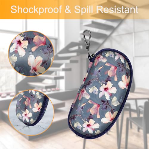 FINTIE Sunglasses Case with Carabiner, Hard Shell Shockproof Sport Glasses - color: Blooming Hibiscus