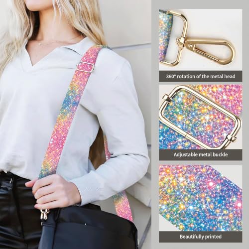 Purse Strap Replacement Crossbody 1.5" Wide Gold Buckle Shoulder Strap, Cute Handbag Strap Bag Strap Replacement Belts Adjustable Colorful Glitter Dots - color: Colorful Glitter Dots