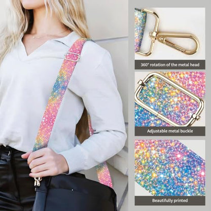 Purse Strap Replacement Crossbody 1.5" Wide Gold Buckle Shoulder Strap, Cute Handbag Strap Bag Strap Replacement Belts Adjustable Colorful Glitter Dots - color: Colorful Glitter Dots