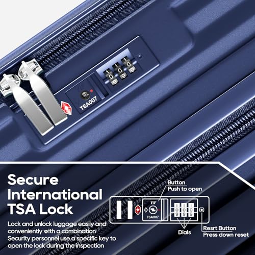 Joyway Luggage Sets 5 Piece with Front Pocket, Expandable Top Opening Suitcase Set, PC Hardside Carry on Suitcase with Spinner Wheels and TSA Lock (Blue) - color: Blue, size: 5 Piece Set (20/24/28 Inch)