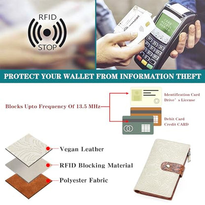 GOIACII Women's Wallet RFID Blocking Leather Trifold Credit Card Holder - color: B02 White & Brown