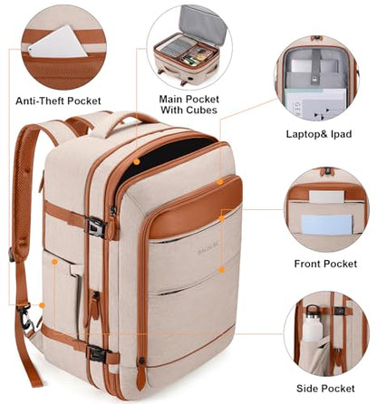 Bagsure Travel Carry On Backpack,42L Flight Approved,Expandable Backpack - color: Beige-brown (Backpack With 4 Packing Cubes)