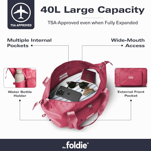 The Foldie Foldable Travel Bag for Women - 40L Weekender Bag with Multiple Pockets - Carry On Expendable Travel Bag - color: Pink