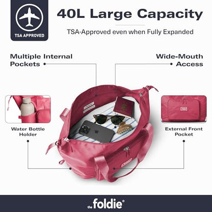 The Foldie Foldable Travel Bag for Women - 40L Weekender Bag with Multiple Pockets - Carry On Expendable Travel Bag - color: Pink