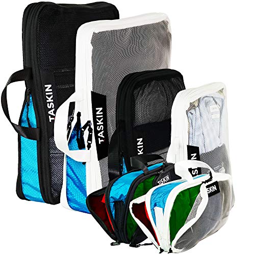 Taskin Compression Packing Cubes | Separate Clean & Dirty Compartments w/Flexible Separator | YKK Zippers | Set of 6 (2XL + 2L + 2M)