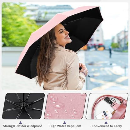 Yoobure Windproof Automatic Travel Umbrella, Compact Folding UV Sun & Rain - color: Coral Pink