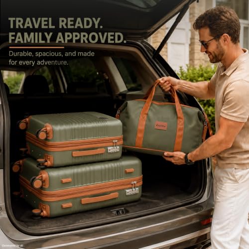 CONCEPTEN Luggage Sets 5 Piece, ABS+PC Hardshell Suitcases with Wheels - color: Olive Drab, size: 5 Piece Sets (20/24/28/Db/Tb)