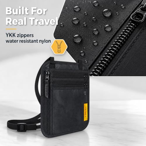 VENTURE 4TH Slim Neck Wallet, RFID Blocking Passport Holder - Black - color: Ebony