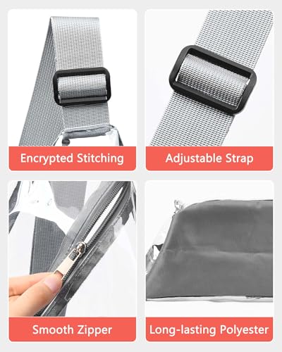 HULISEN Clear Sling Bag for Stadium Events, Transparent Crossbody Backpack - color: Grey