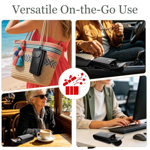 FINTIE Double Glasses Case with Carabiner Hook, Vegan Leather Eyeglass Case - color: Black