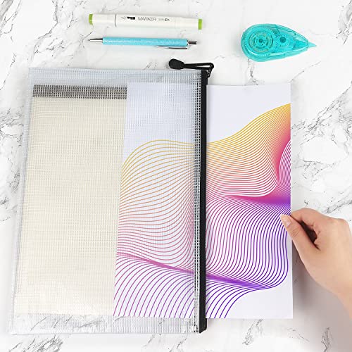 6 Pack Mesh Zipper Pouch Bags, Waterproof Zipper Pouch A4 Size, White - color: White