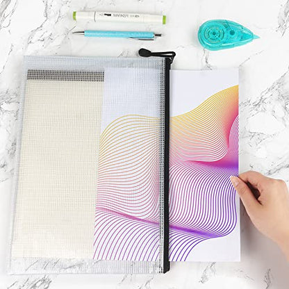 6 Pack Mesh Zipper Pouch Bags, Waterproof Zipper Pouch A4 Size, White - color: White