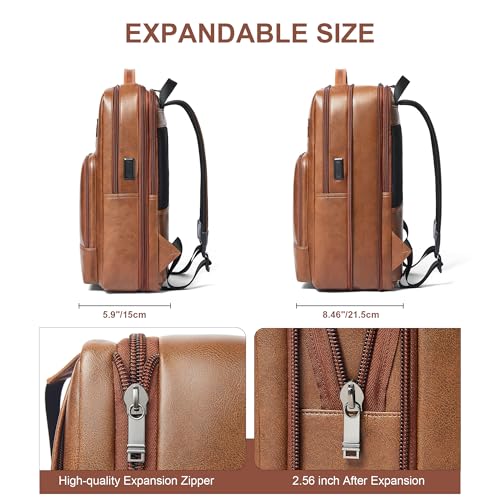 Shrrie 16 Inch Vegan Leather Laptop Backpack for Women and Men - color: Brown