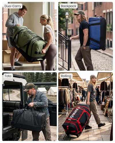 Fanwoli 120L Rolling Duffle Bag with Wheels, Foldable Travel Duffel | Vented Shoe Compartment，900D Water-Repellent，Folds Small for Long Trips and Moving - color: Red-3