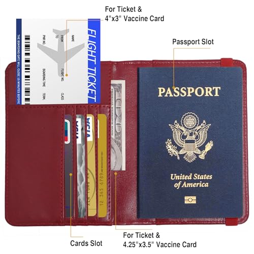 Premium Passport Holder for Travel RFID Blocking Passport Cover Slim - color: Red
