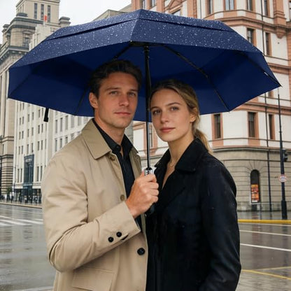 Windproof Golf Umbrella Large 54 Inch Folding Auto Open Close Wood Handle - color: 15.Light Blue