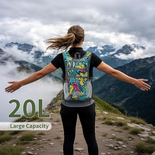 Lightweight Foldable Daypack Travel Backpack 20L, Leaf Print - color: Leaf Print