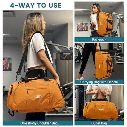 40L/70L 3-Way Duffle Bag Gym Sport Duffel Backpack Shoe Compartment - color: Orange