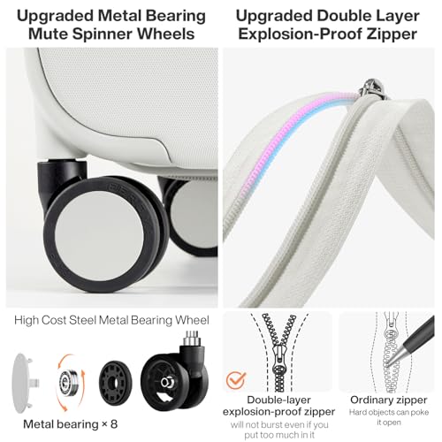 mixi Luggage Suitcases with Spinner Wheels, Hardside Rolling Suitcase PC with TSA Lock Travel Case 24in Checked in, Fine Grid Smoke White - color: Fine Grid Smoke White, size: 24 Inch