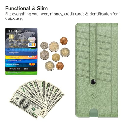 FINTIE Slim Credit Card Wallet Holder Change Pouch - color: Sage Green