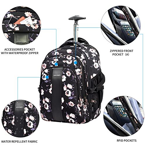 KROSER Laptop Rolling Backpack 17 inch Premium Wheeled Computer Backpack for Women with RFID Pockets Check Point Friendly Water-Repellent Overnight Roller Case for Travel