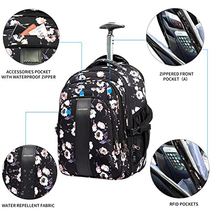 KROSER Laptop Rolling Backpack 17 inch Premium Wheeled Computer Backpack for Women with RFID Pockets Check Point Friendly Water-Repellent Overnight Roller Case for Travel