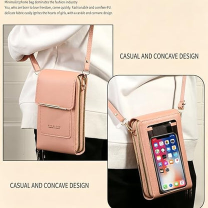 Touchscreen Phone Crossbody Bags for Women,Anti-Theft PU Leather Messenger Bag,RFID Blocking Small Mobile Phone Purse Wallet - color: Brown