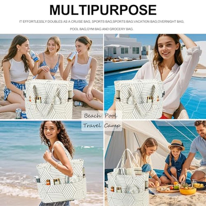 Bluboon Waterproof Beach Tote Pool Bags for Women Ladies Extra Large Carry On Bag With Wet Compartment for Weekender Travel - color: Brown Diamond
