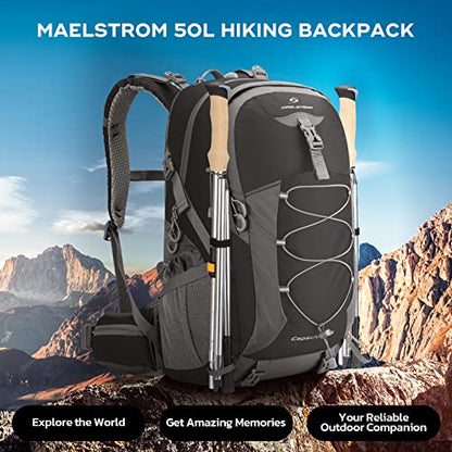 Maelstrom Hiking Backpack, Lightweight Camping Daypack with Rain Cover, 50L (Pack of 12) - color: Black, size: 50L (Pack of 12)