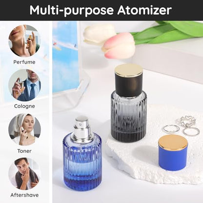 Segbeauty 1oz Glass Perfume Atomizer Empty 2Pack of 1pcs Blue Mini Perfume Bottle Refillable, 1pcs 30ml Black Cologne Travel Bottle, Portable Cologne Sprayer with Travel Refill Tools, Sample Bottles - color: Gradient Black Blue, style: 1oz/30ml