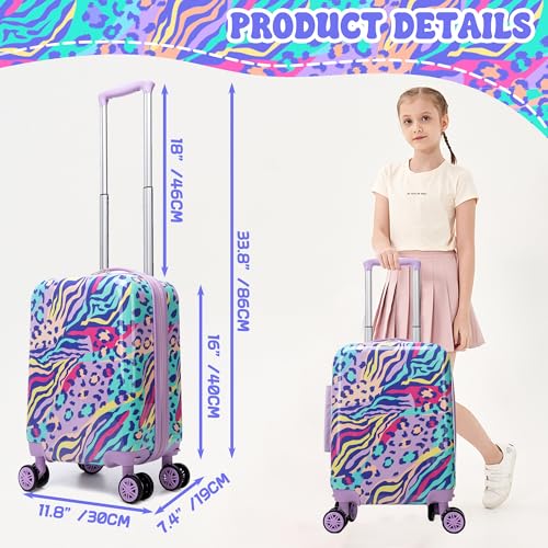 Kids Carry on Luggage Sets 5 Piece Rolling Suitcases for Girls Women with Wheels Toddler Hardshell Suitcase Set Airplane Approved - color: Blue Leopard Print