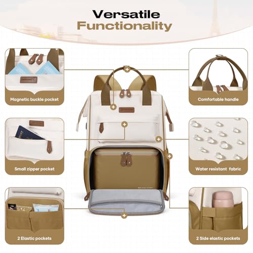 Maelstrom 15.6-17.3" Laptop Backpack with Lunch Box, Work Bag for Women Men - color: Khaki-beige