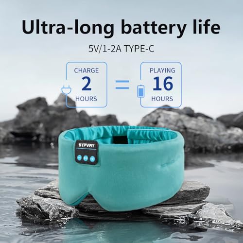 Sleep Mask Bluetooth 5.4 Headphones Soft Wireless Headband Eye Mask Blackout with Microphone (Emerald) - color: Emerald