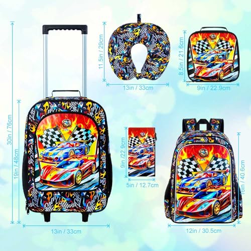 18" Kids Suitcase for Boys, 5Pcs Carry on Luggage With Wheels, Cars Suitcases for Kid Toddler Children(Racing) - color: Race Car Red 5Pcs