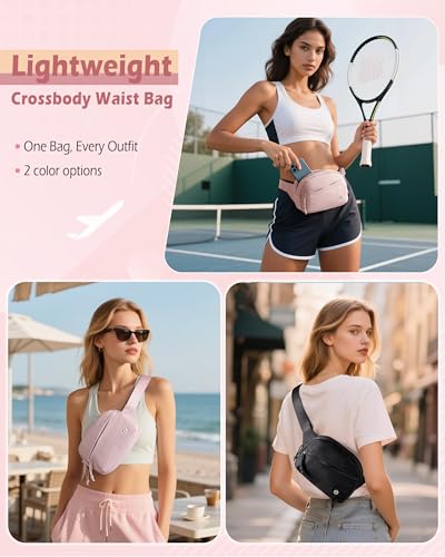 Smasrob Fanny Pack for Women, Crossbody Sling Bag Waist Bag with Pockets - color: Black